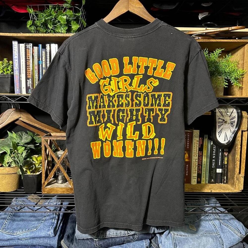 Vintage Y2K Blue County Country Music Band Tee Medium Faded Black Yellow Shirt